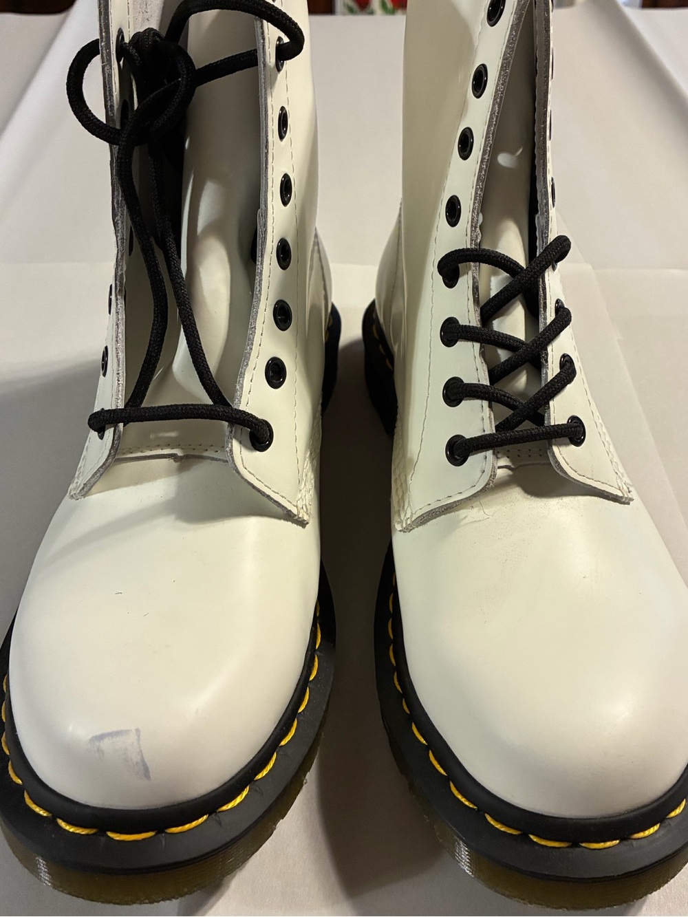 Dr. Martens 1460 Smooth white leather 8-eye boots, style 11821, women’s US 10